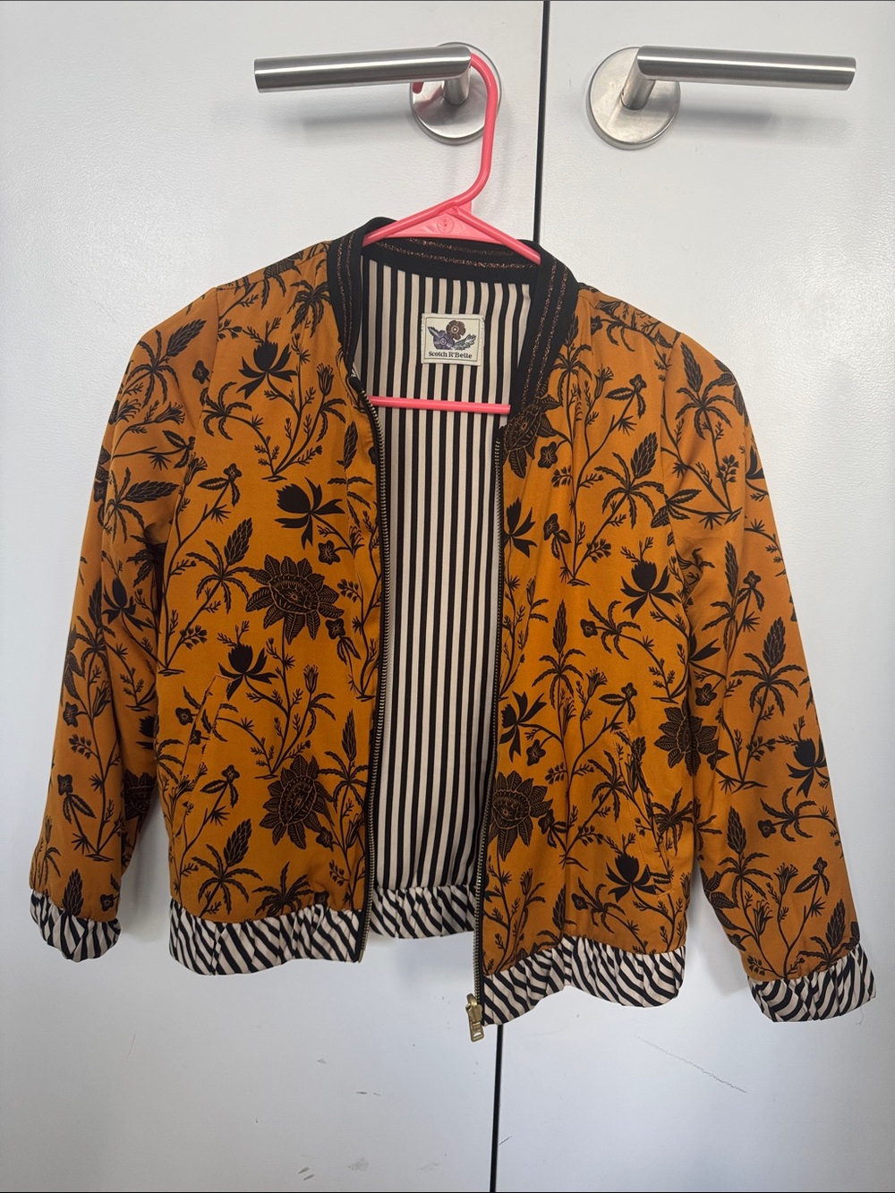 Scotch R'Belle Reversible Mustard Floral Bomber Jacket with Black Trim